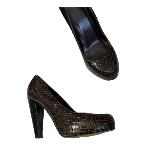 Loeffler Randall Brown Hidden Platform Snakeskin Embossed Heels Size 7B Leather - Picture 2 of 10